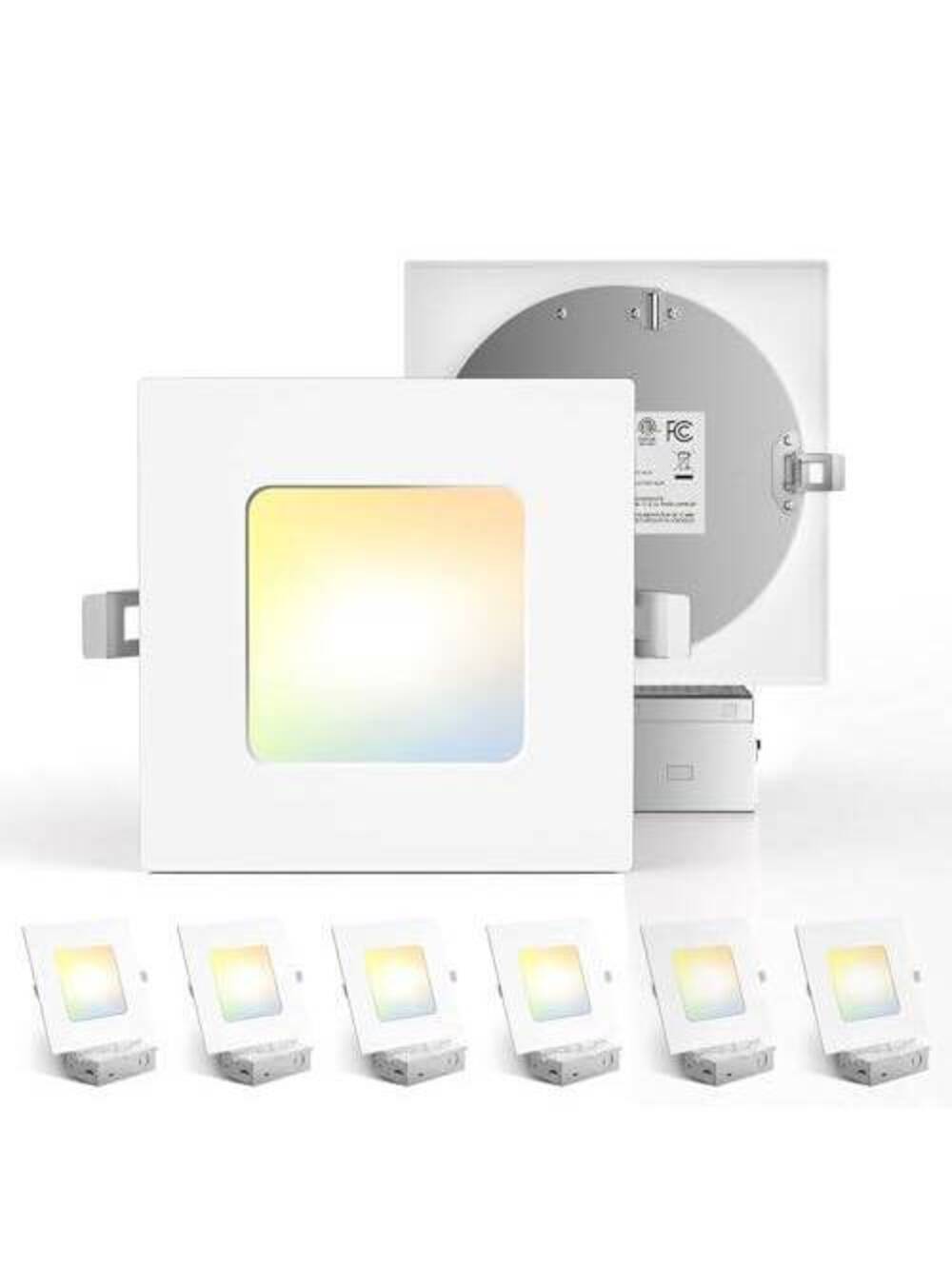 6 Pack 6 Inch 5CCT Ultra-Thin Square LED Recessed Ceiling Light